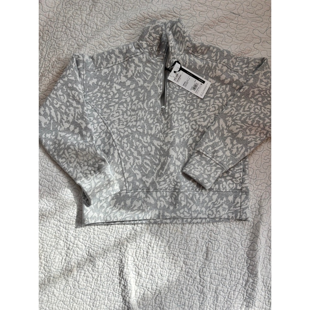 CALIA‎ Soft Scuba Mock Neck 1/4 Zip Pullover Gray Leopard Print Size XS